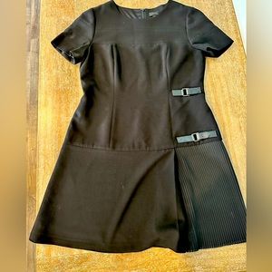 Tahari Asymmetrical Pleated Crepe A-Line Dress